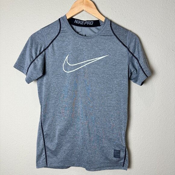 NIKE PRO Dri-Fit FItted Athletic Work Out Shirt Size Large Mesh Details - Picture 2 of 11